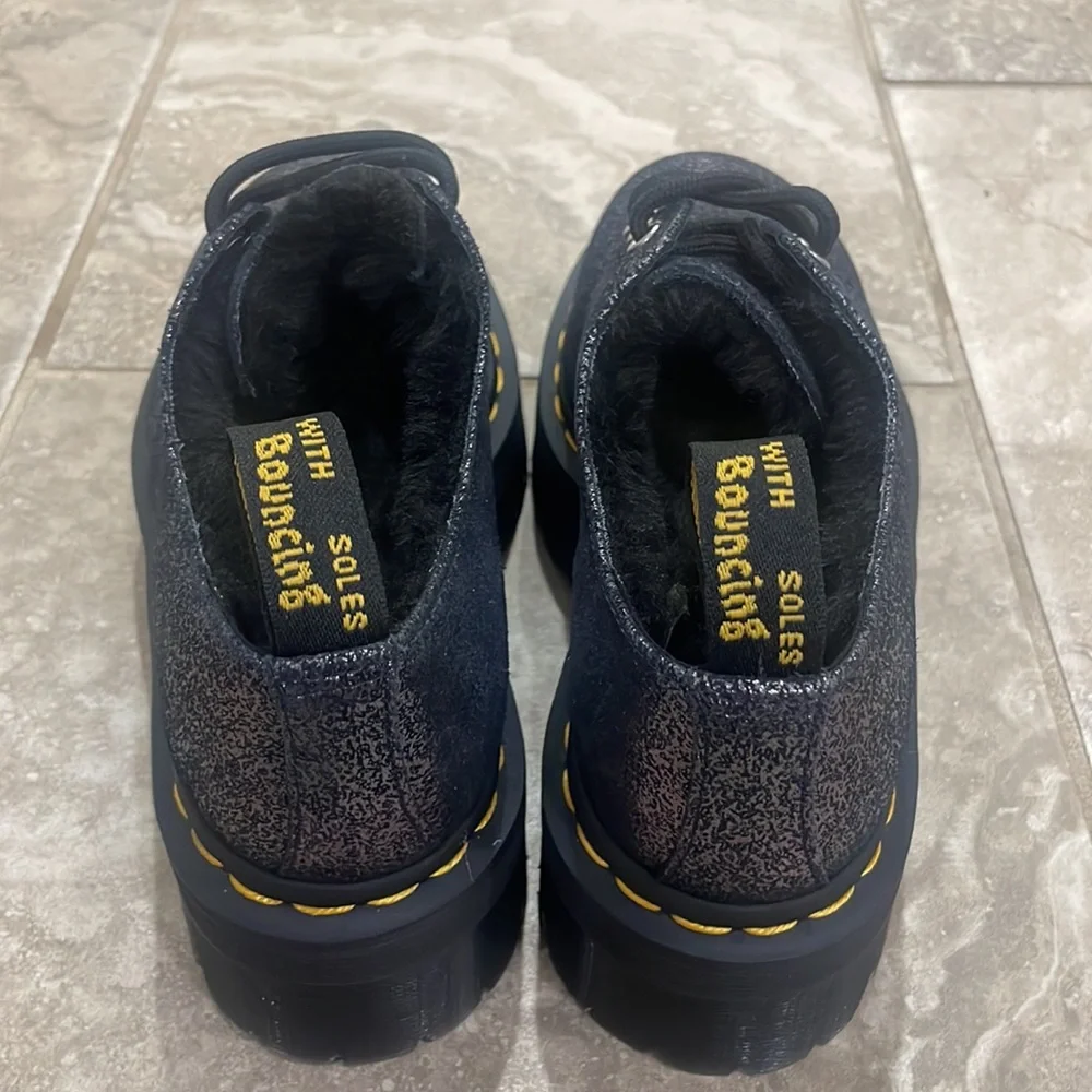 Dr Martens Women's  1461 Faux Fur-lined Metallic Leather Platform Shoes Size 6